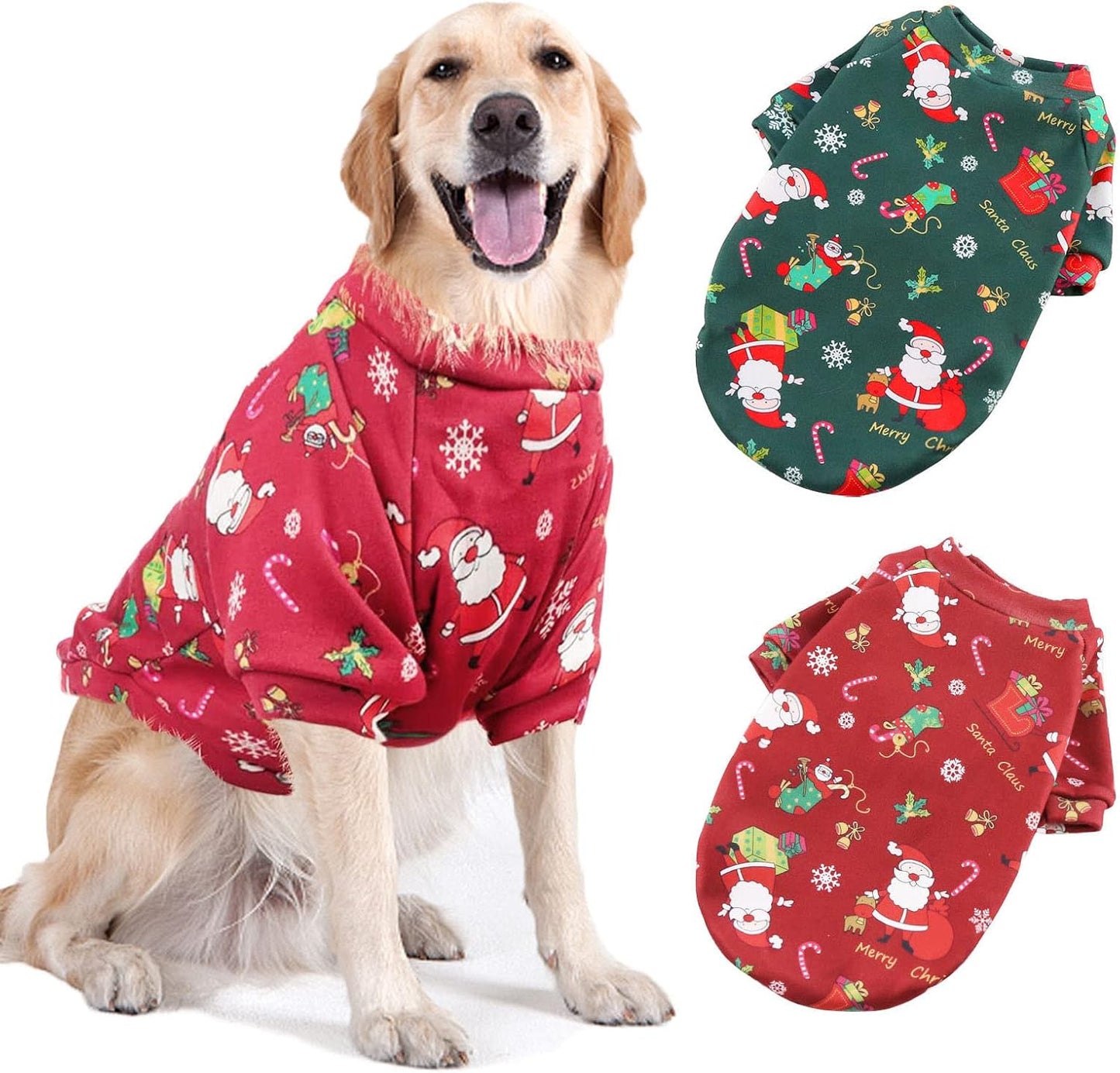 2Pack Dog Christmas Sweater-Outfits - Dog Christmas Costumes Jumper Winter Warm Xmas Puppy Holiday for Dog Cold Weather Xmas Outfit Apparel for Medium Large Dogs (L (Chest:31.5'',Back:19.7''))