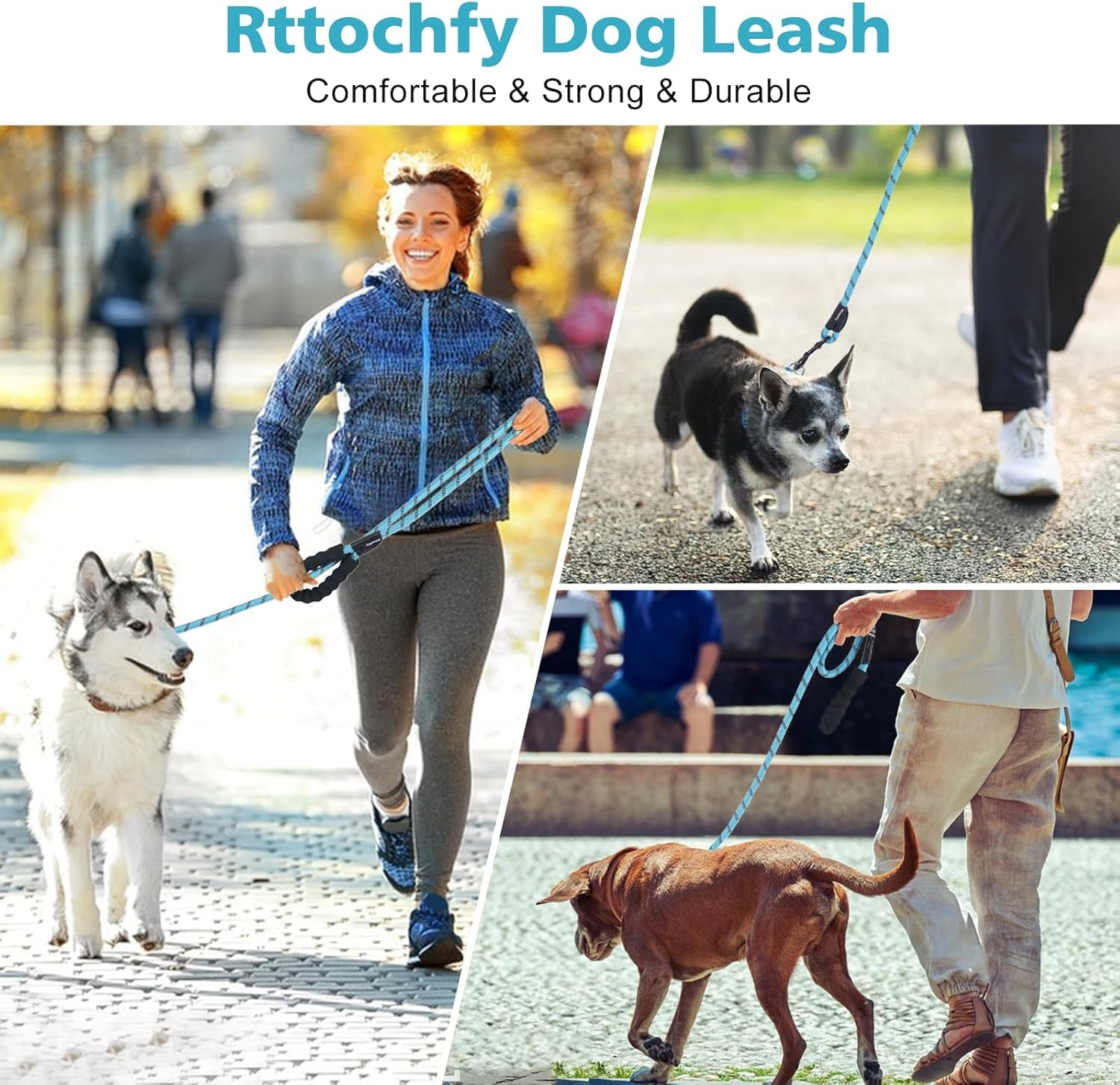 Dog Leash Heavy Duty - 2/4/5/6/8/10 Foot Rope Leash with Comfortable Padded Handle and Reflective - Puppy Training Leash for Small Medium Large Breed Dogs - (1/2" X5 FT, Black)