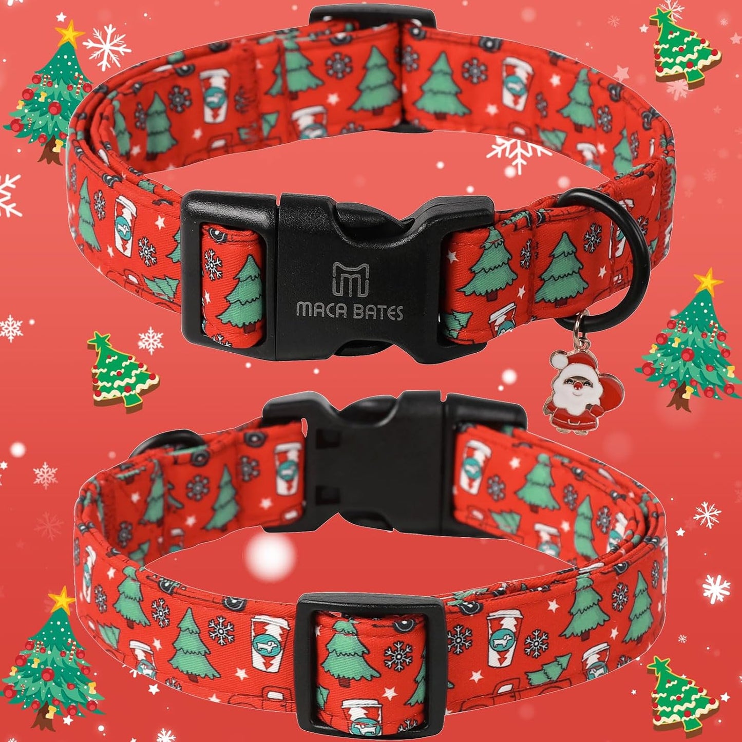 Maca Bates Christmas Tree Cute Dog Collar Red Puppy Collars Durable Comfortable Adjustable Birthday Gift for XS Small Medium Large XL Girl Boy Female Male Dogs Pet with Black Buckle