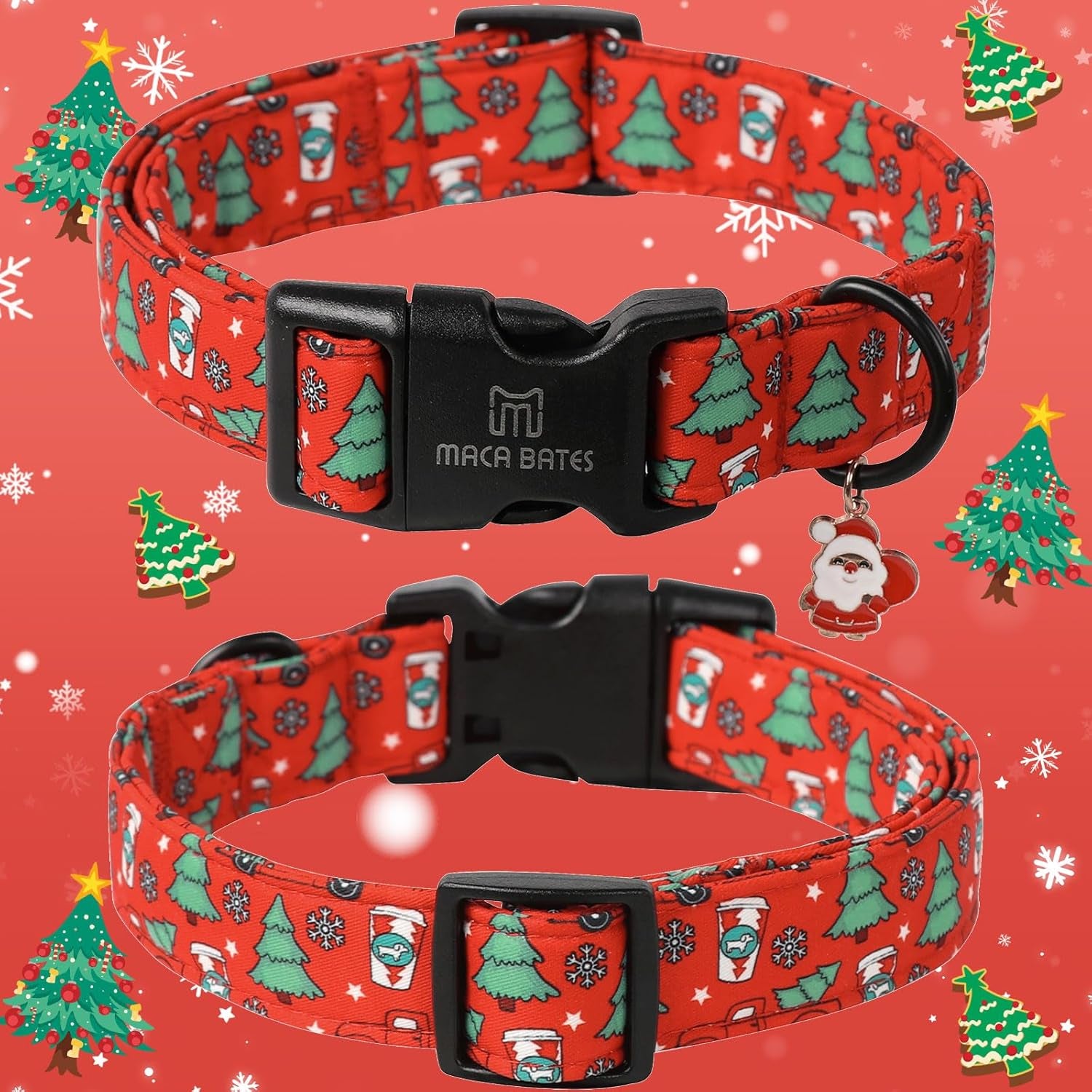 Maca Bates Christmas Tree Cute Dog Collar Red Puppy Collars Durable Comfortable Adjustable Birthday Gift for XS Small Medium Large XL Girl Boy Female Male Dogs Pet with Black Buckle