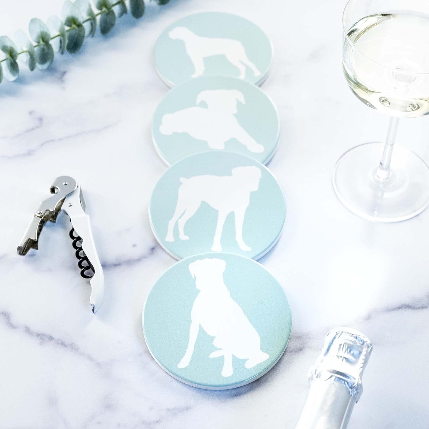 Boxer Lovers Ceramic Drink Coasters - Set of 4 Dog Coasters with Protective Cork Bottom and Metal Stand - Boxer Decor for Boxer Moms & Dads